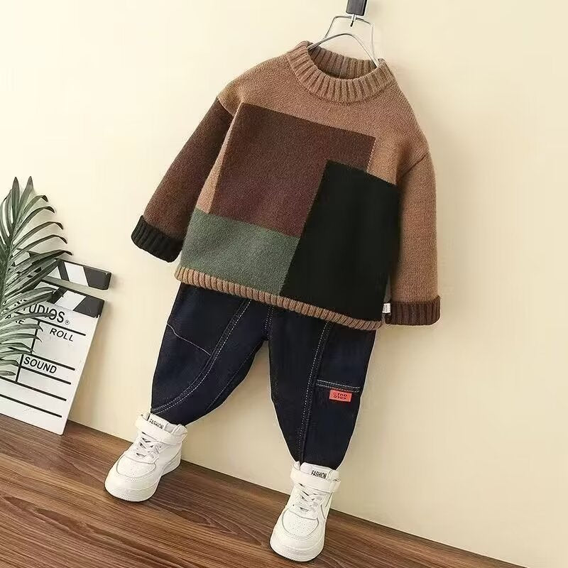 Pull chaud en laine tricotée pour enfant