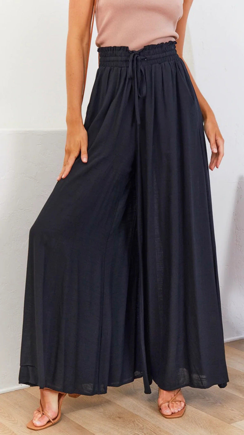 Pantalon large à taille haute élastique