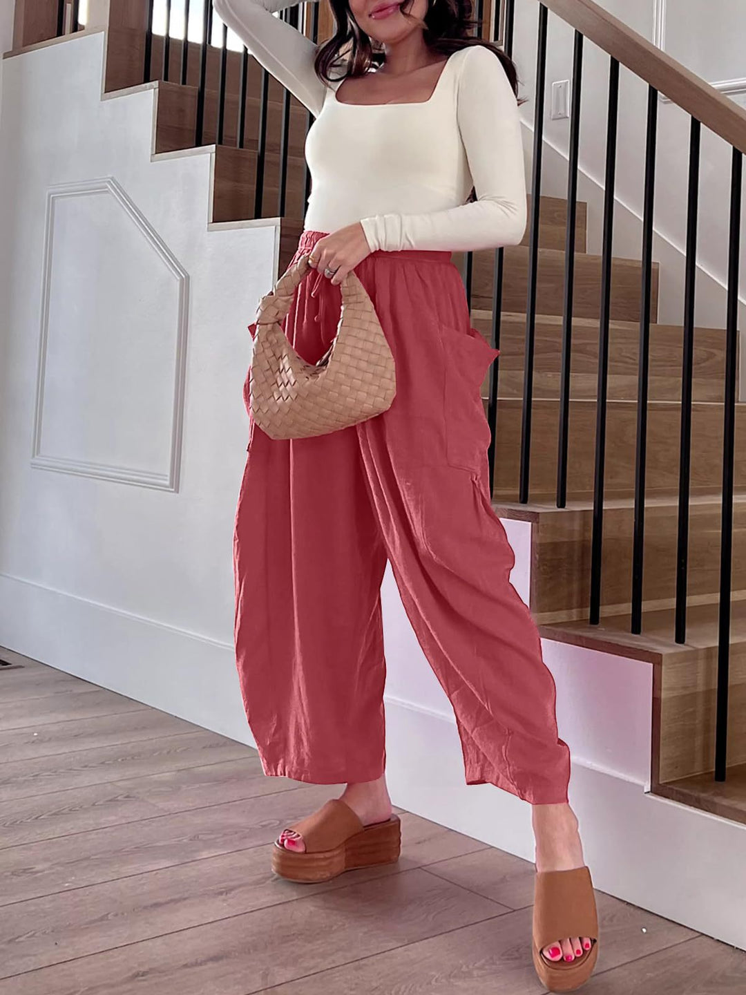 Pantalon coupe ample à taille haute confortable