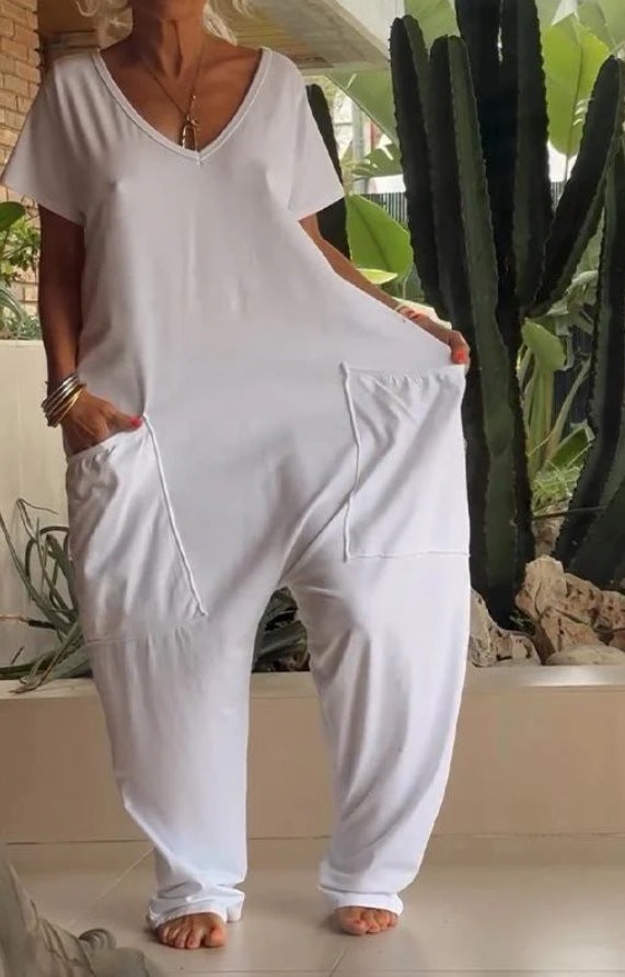 Robe à col en V en coton doux