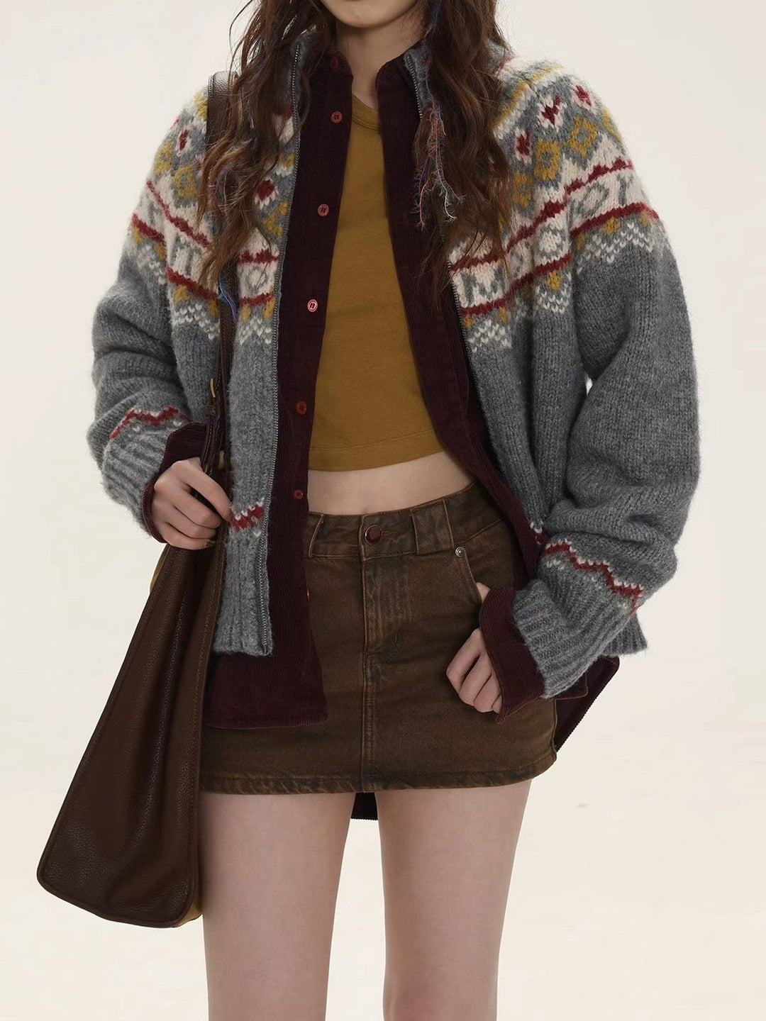 Cardigan en maille épaisse à col roulé pour femme