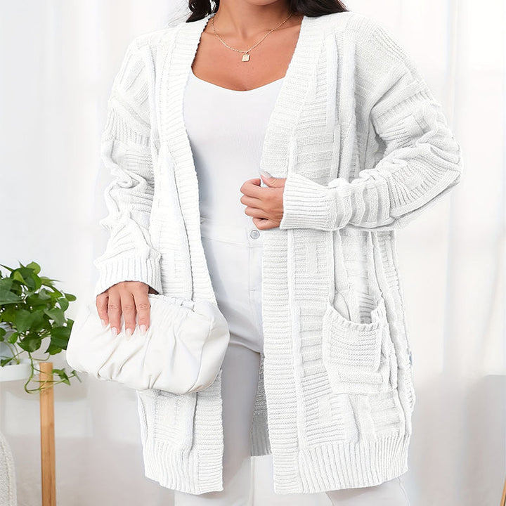 Cardigan à manches longues à ouverture frontale et poches doubles