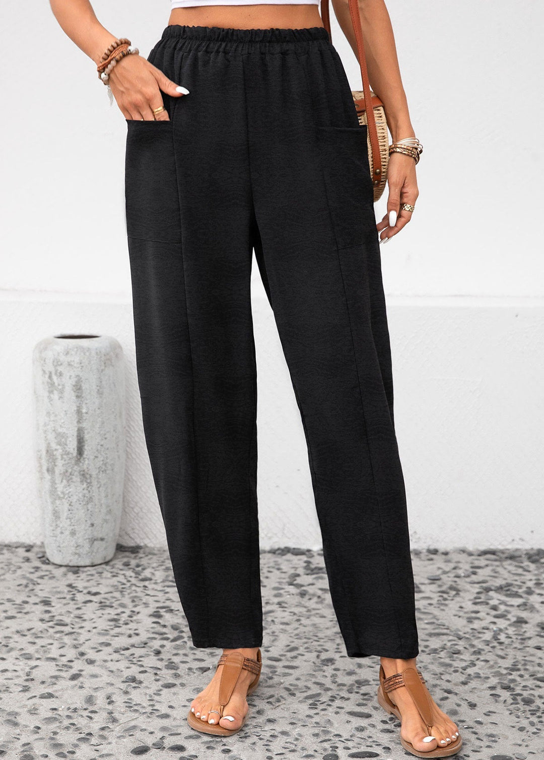 Pantalon élastique couleur unie