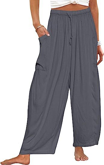 Pantalon large plissé à taille élastique