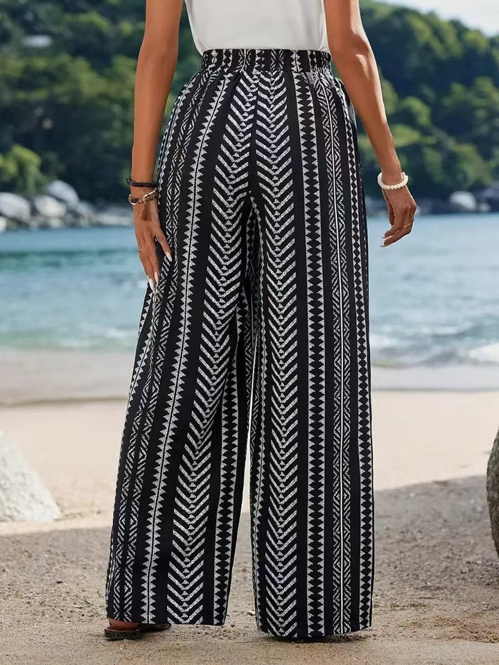 Pantalon droit élastique à imprimé géométrique