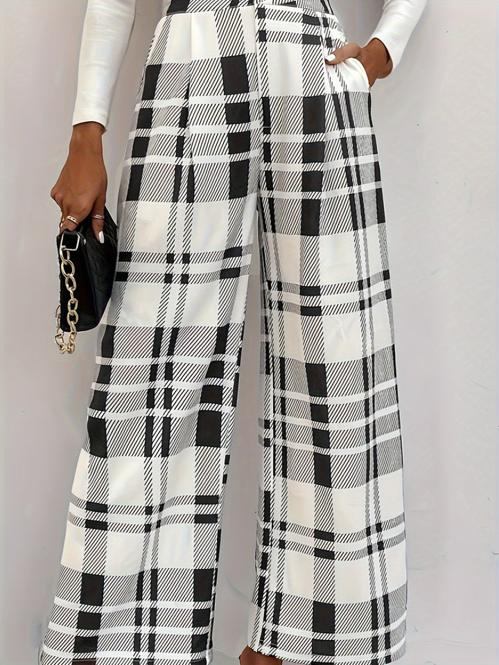Pantalon à carreaux à boutons taille haute