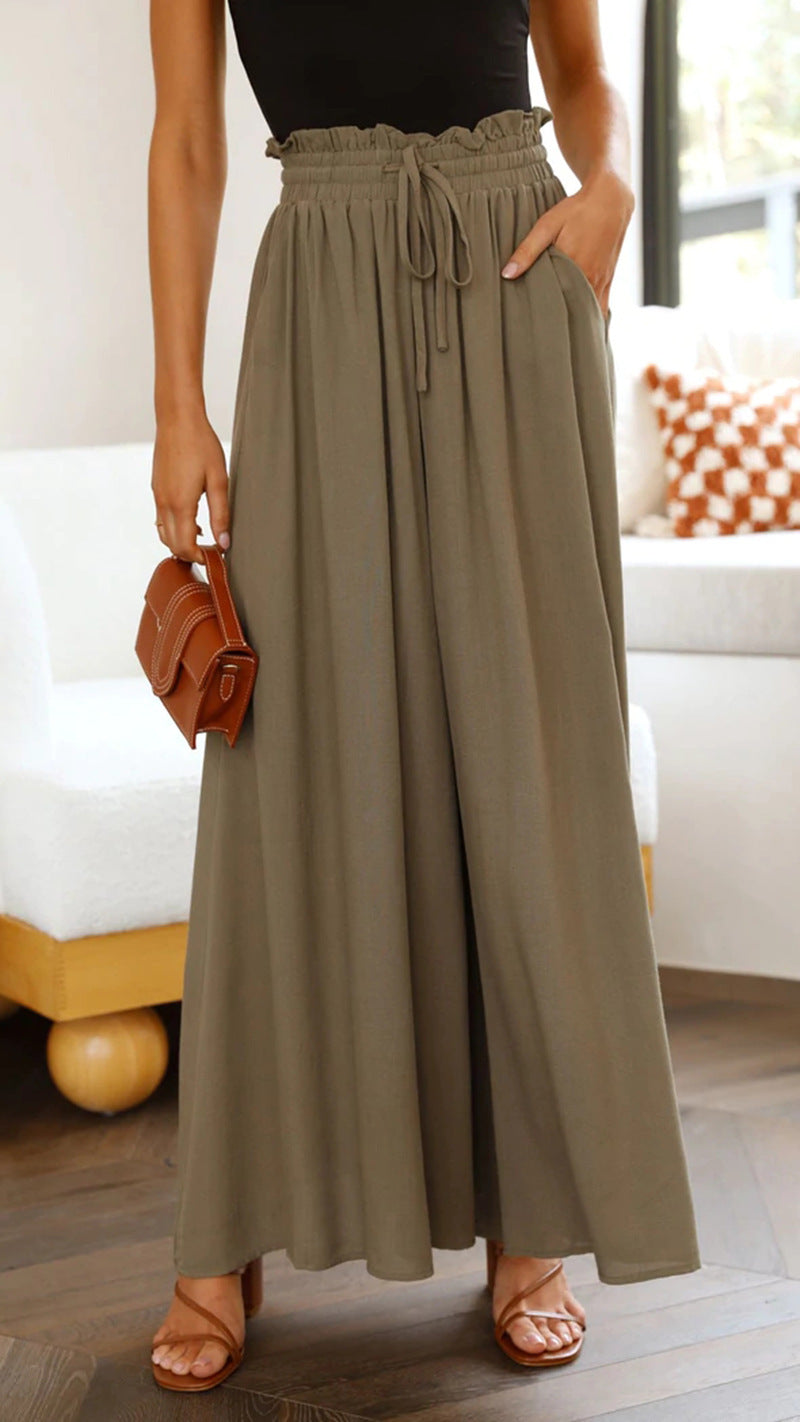 Pantalon large à taille haute élastique