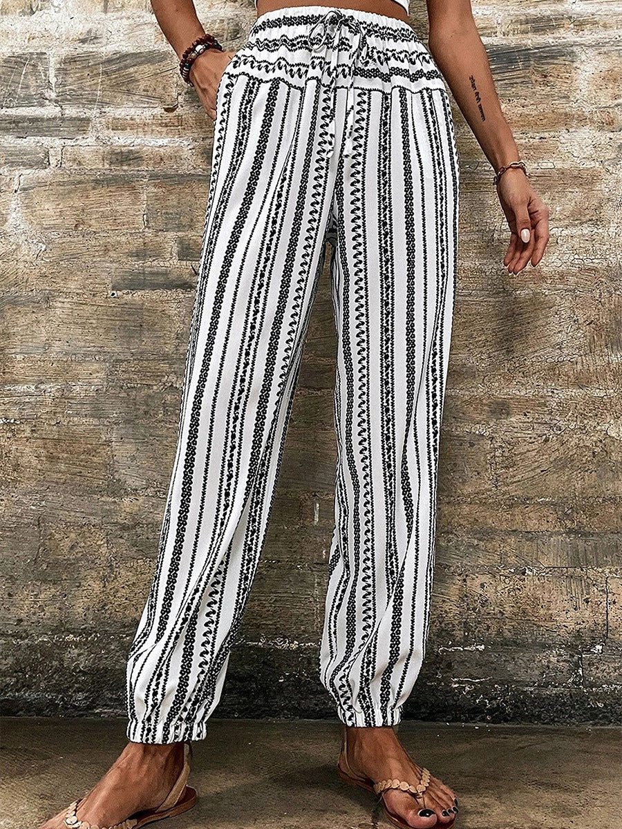 Pantalon à rayures taille haute