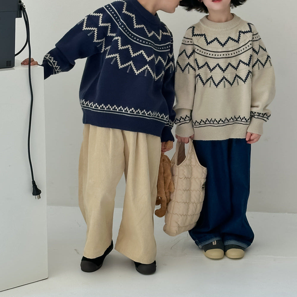 Pull enfant en maille à motif de vagues