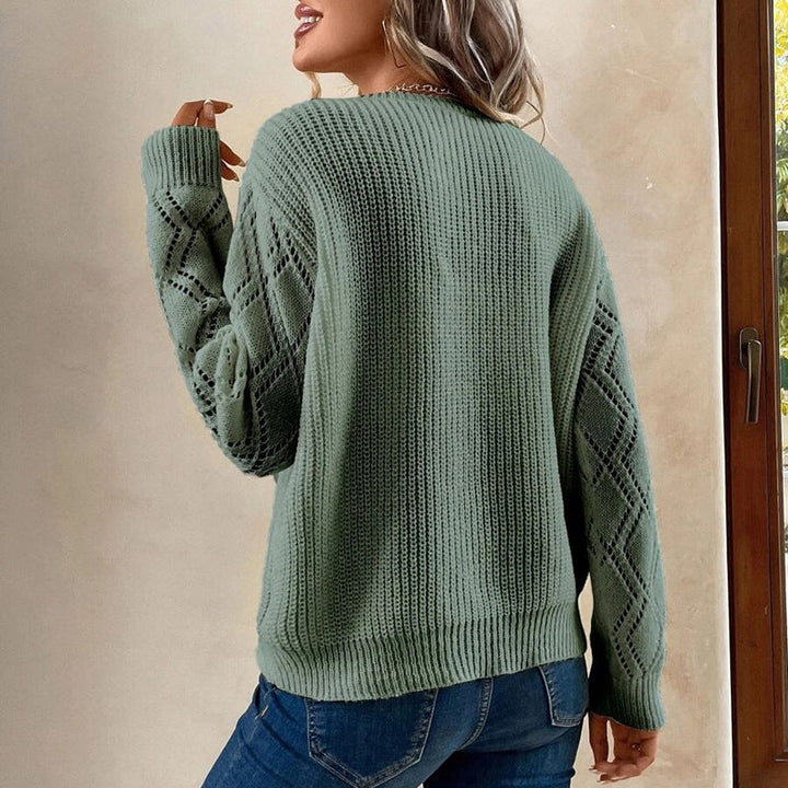 Pull en maille à col en V manches longues pour femme