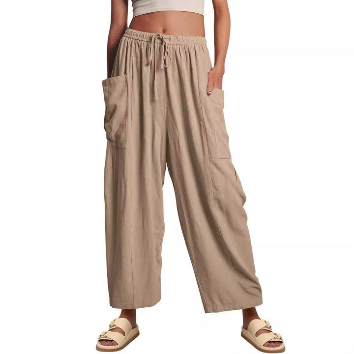 Pantalon large plissé à taille élastique