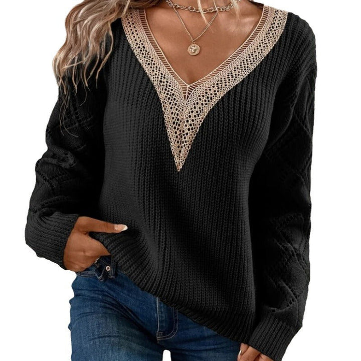 Pull en maille à col en V manches longues pour femme