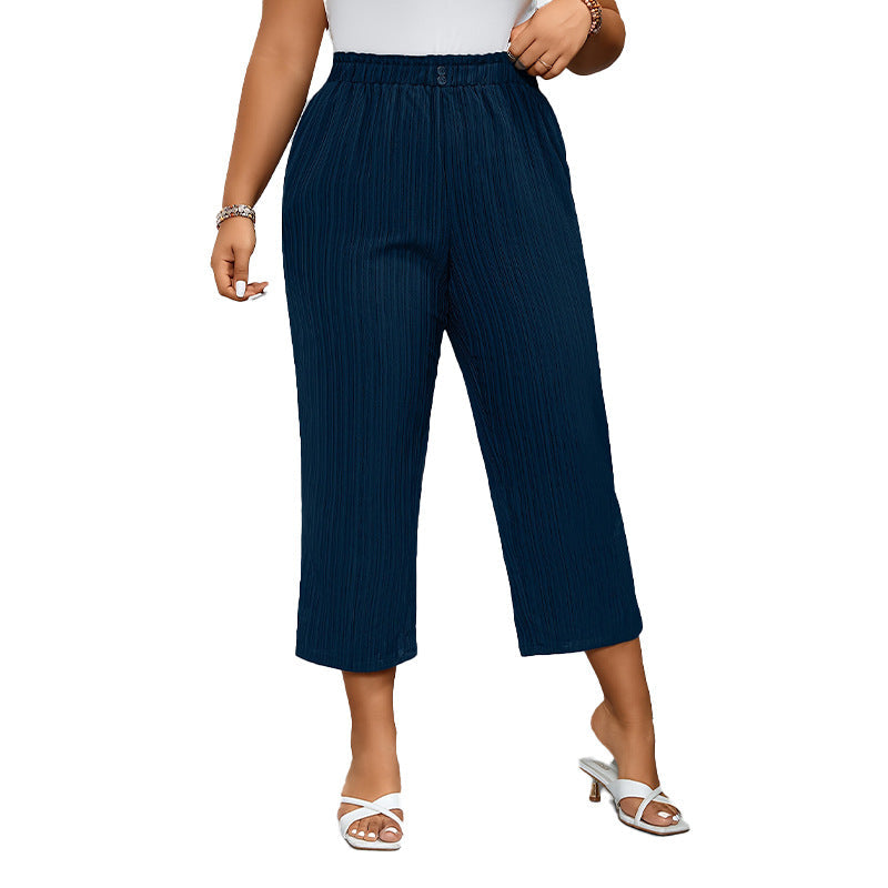Pantalon rayé taille haute confortable