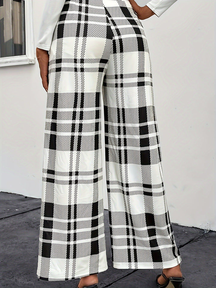 Pantalon à carreaux à boutons taille haute