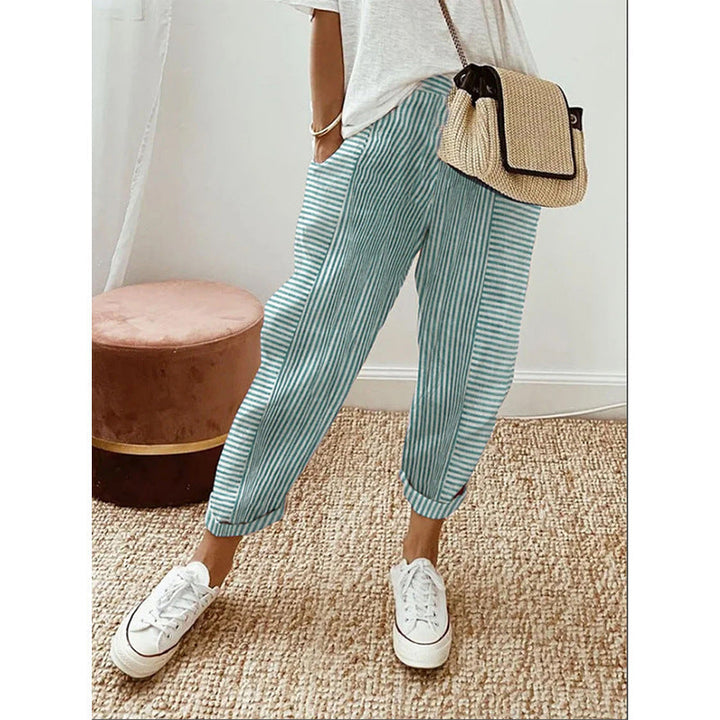 Pantalon décontracté à rayures et coutures
