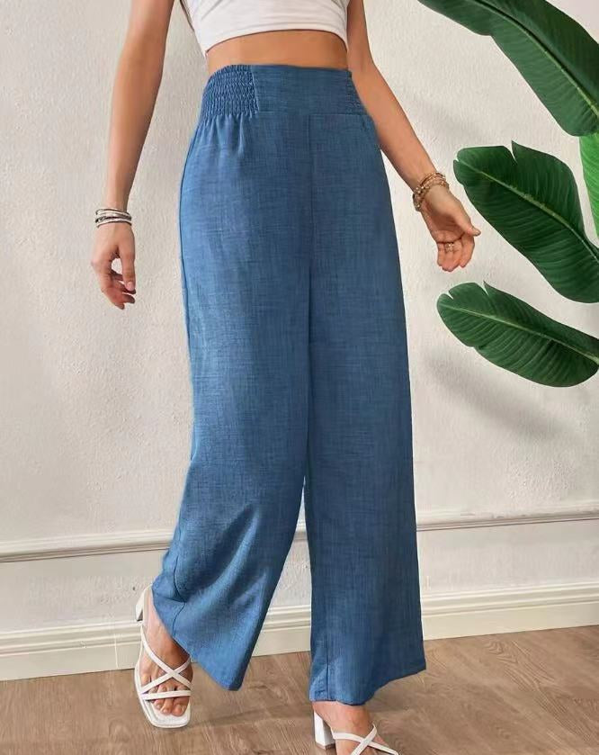Pantalon large taille haute ajusté