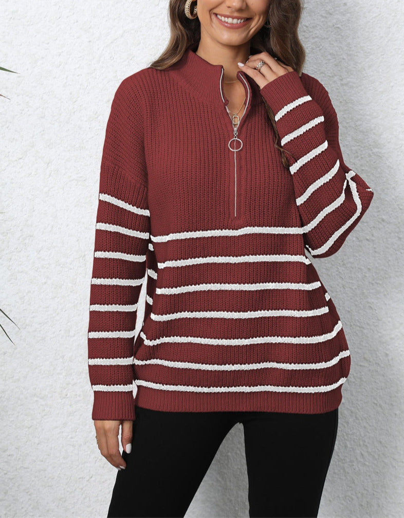 Pull zippé à col montant et manches longues