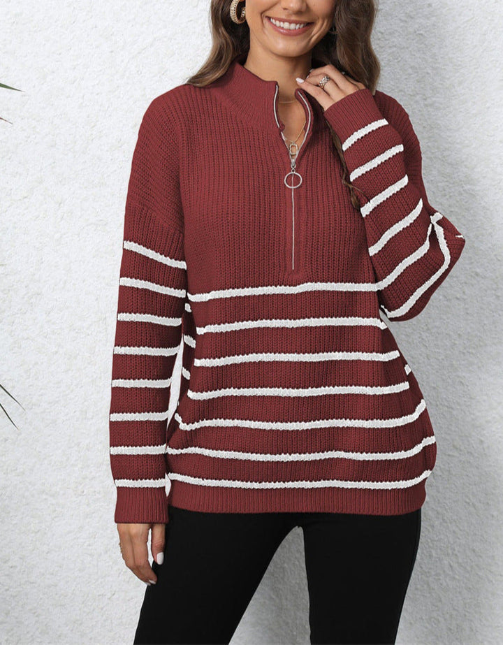 Pull zippé à col montant et manches longues