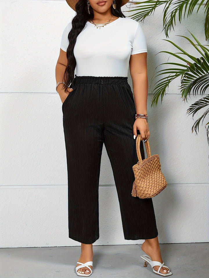 Pantalon rayé taille haute confortable