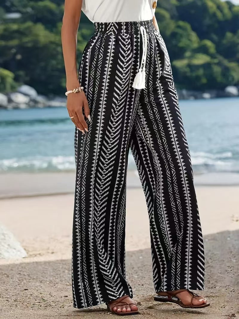 Pantalon droit élastique à imprimé géométrique