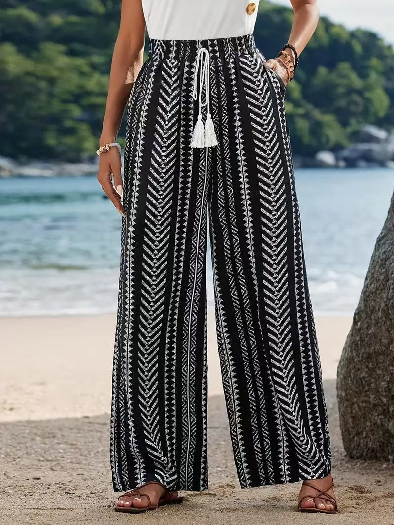 Pantalon droit élastique à imprimé géométrique