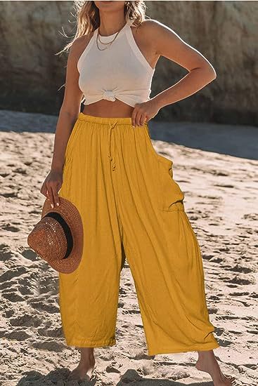 Pantalon large plissé à taille élastique