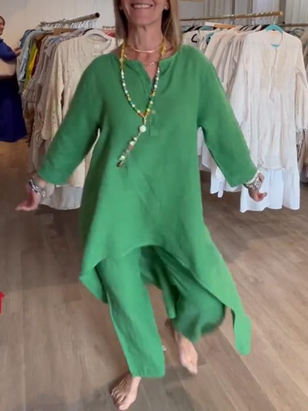 Ensemble deux pièces en coton et lin respirant