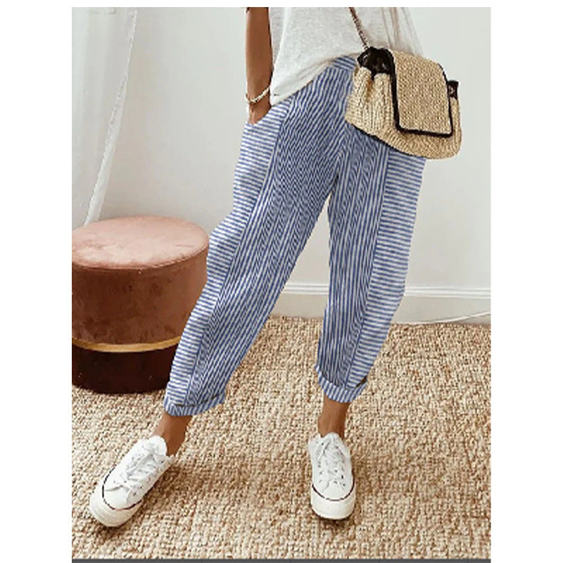 Pantalon décontracté à rayures et coutures