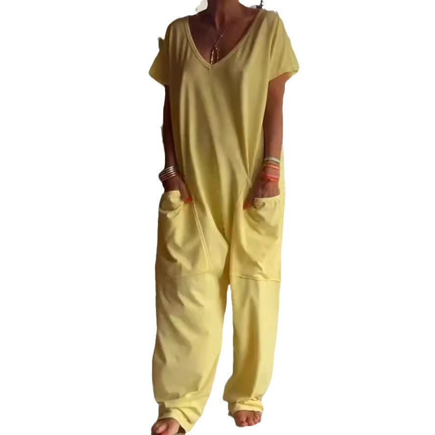 Robe à col en V en coton doux