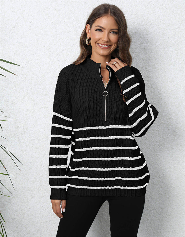 Pull zippé à col montant et manches longues