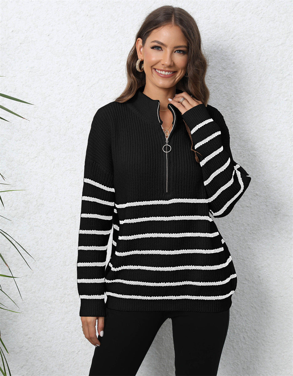 Pull zippé à col montant et manches longues