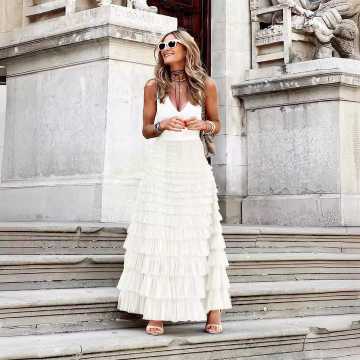 Jupe midi en mesh superposé fluide