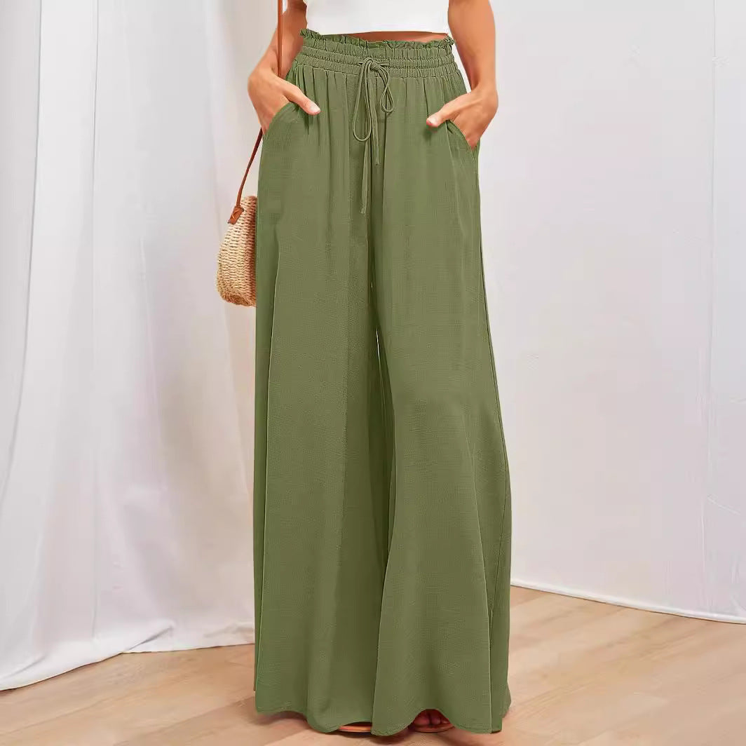 Pantalon large à taille haute élastique