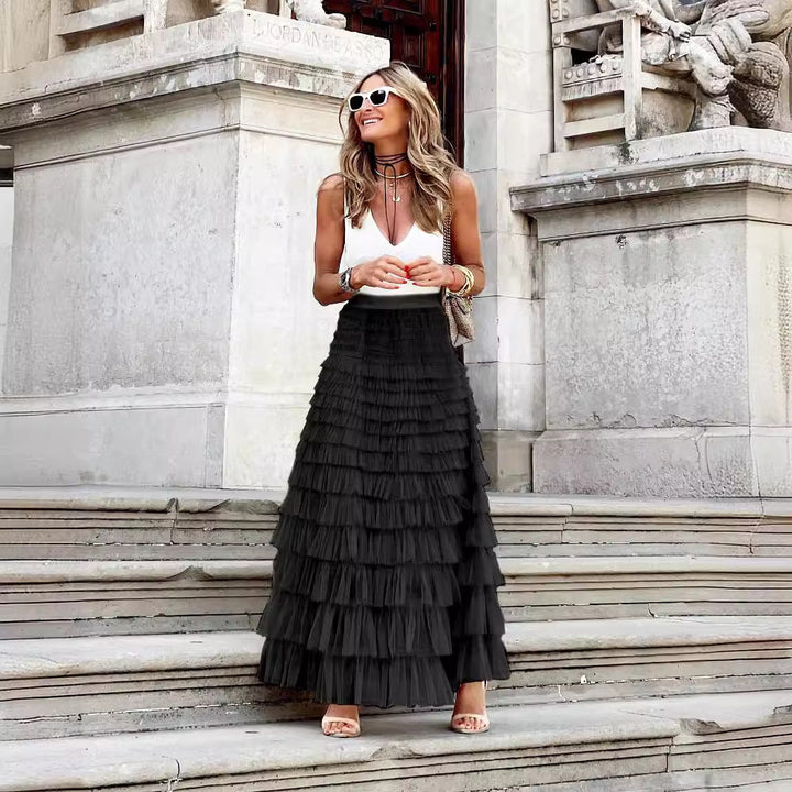 Jupe midi en mesh superposé fluide