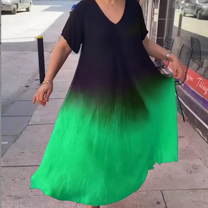 Robe à col en V à manches courtes