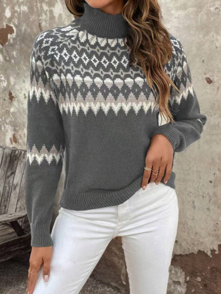 Pull islandais à col roulé et motif nordique