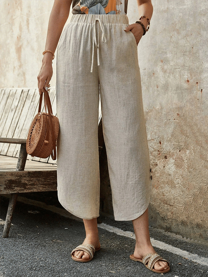 Pantalon décontracté en coton à cordon