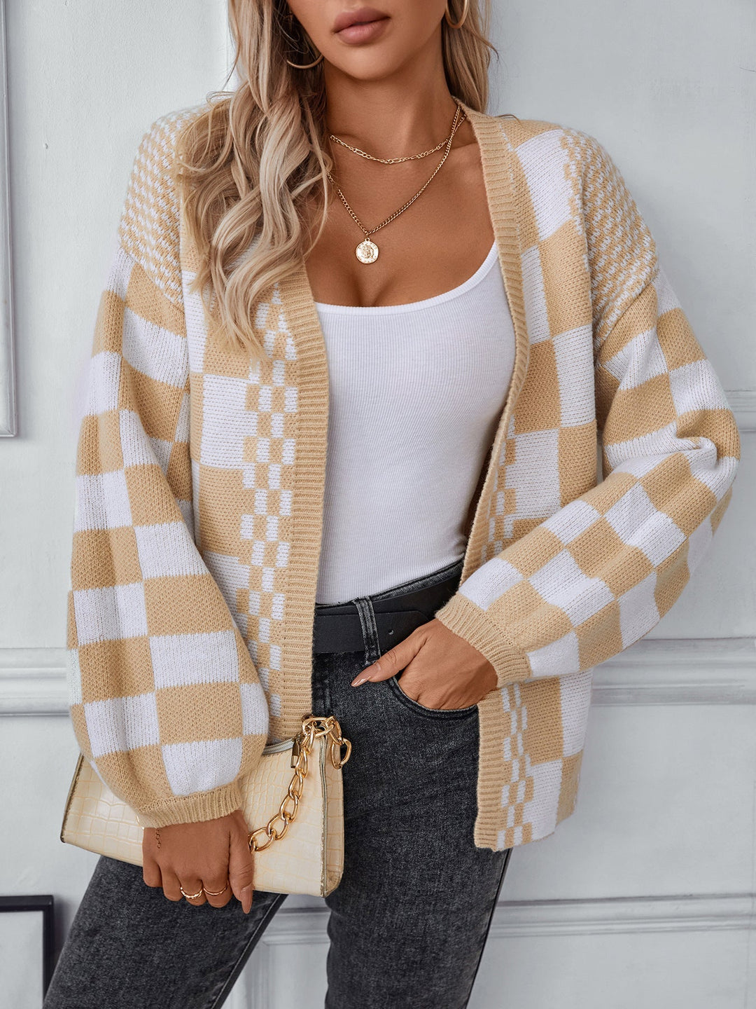 Cardigan en tricot à manches lanterne larges décontracté