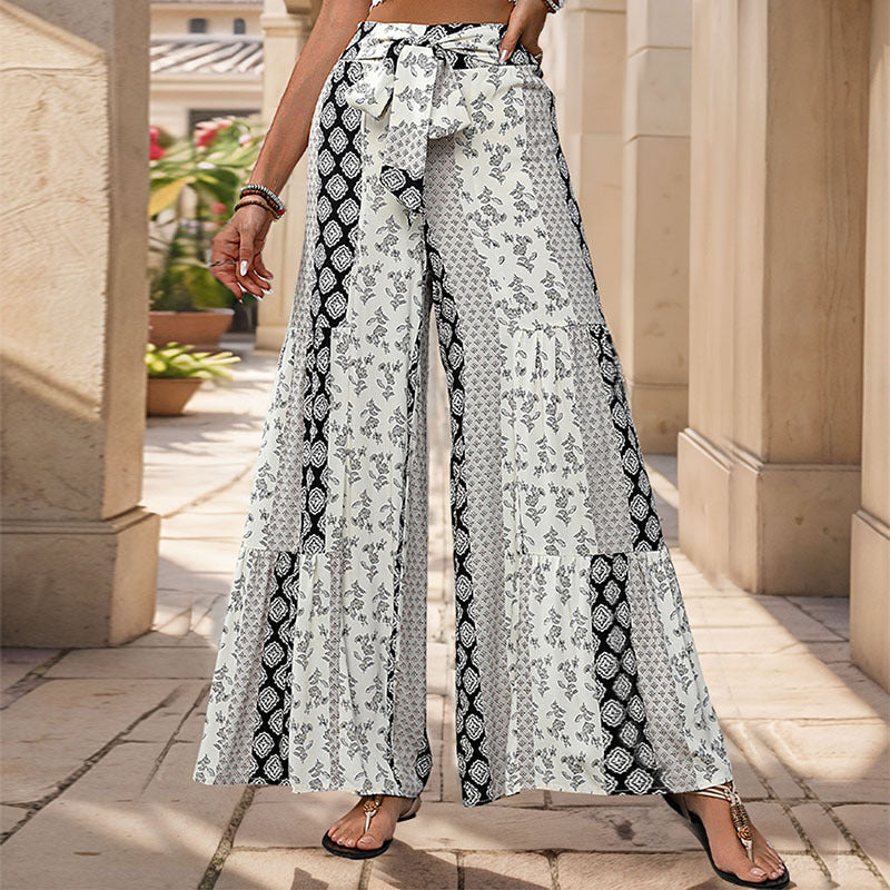 Pantalon ample à nouage imprimé tribal