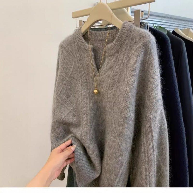 Pull en polaire à col V pour femme