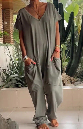 Robe à col en V en coton doux