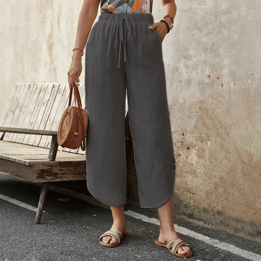 Pantalon décontracté en coton à cordon