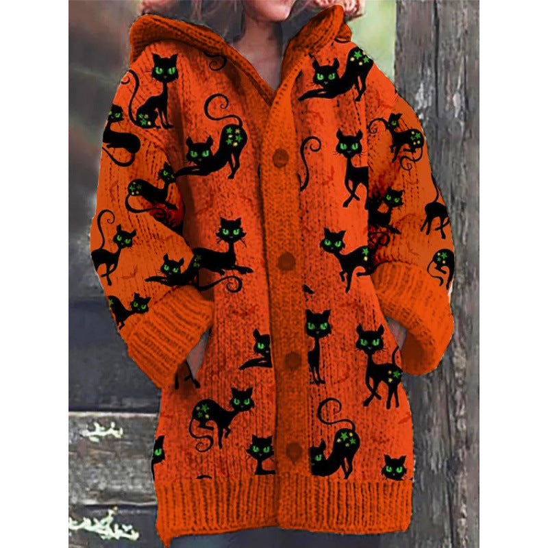 Veste cape décontractée avec imprimé chat