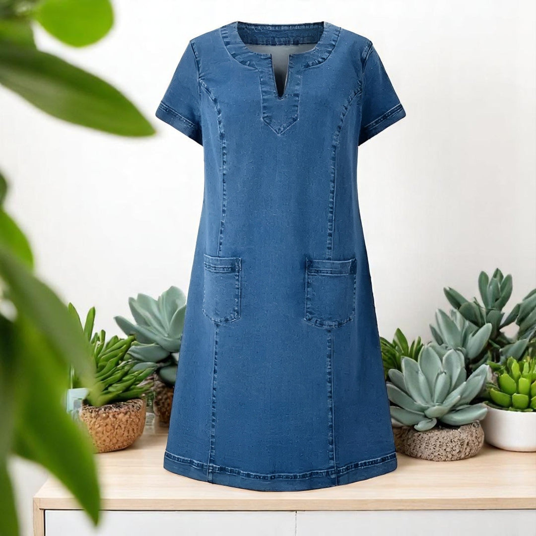 Robe midi en denim doux à col en V