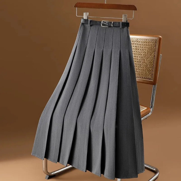 Jupe mi-longue plissée élégante à ceinture