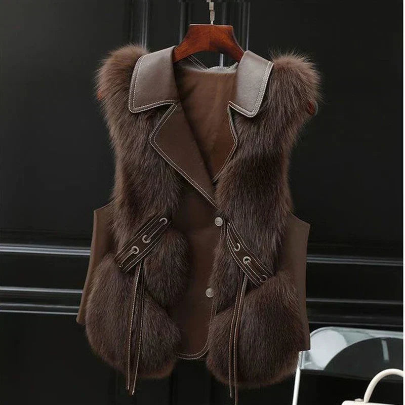 Gilet en fourrure élégant avec col superposé