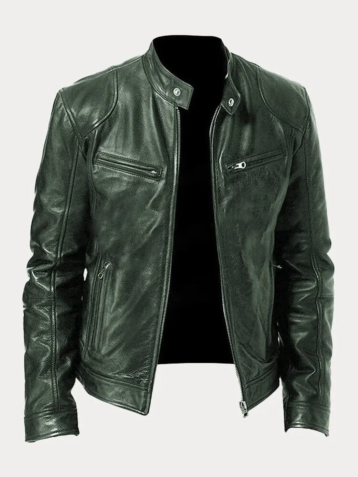 Manteau en cuir décontracté au look Vintage Look