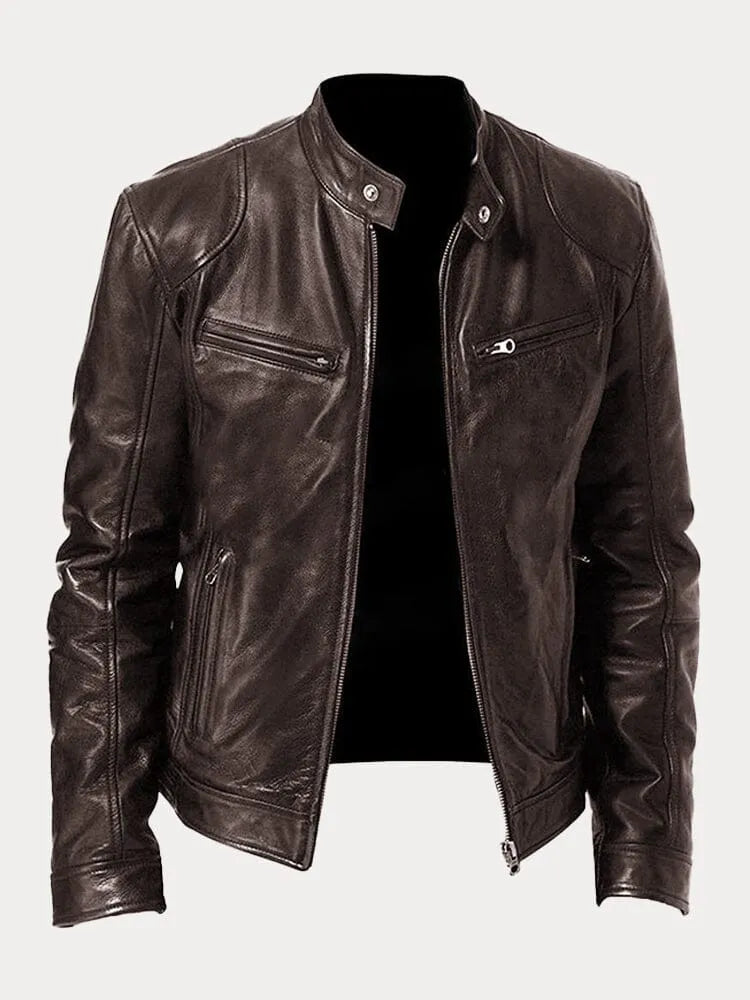 Manteau en cuir décontracté au look Vintage Look