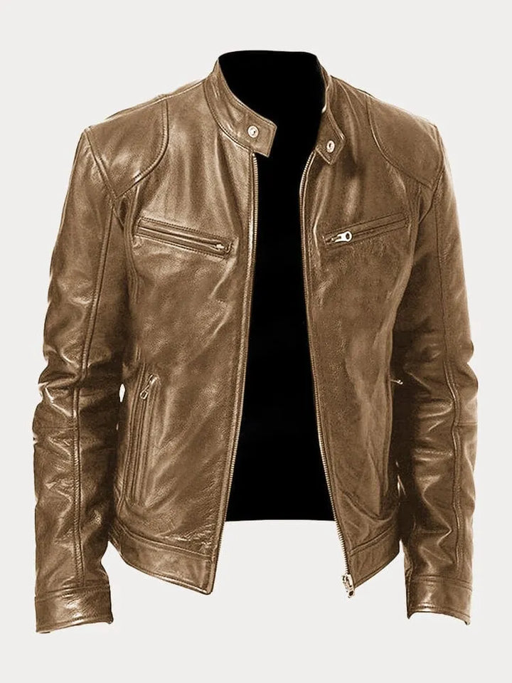 Manteau en cuir décontracté au look Vintage Look
