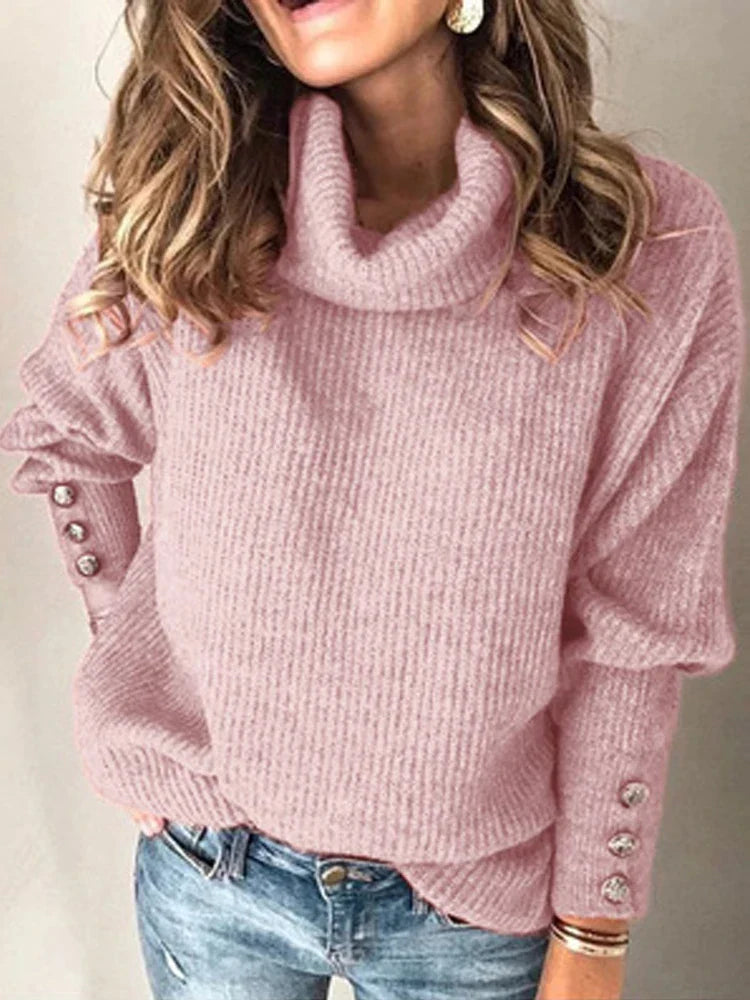 Pull décontracté à col montant pour femme